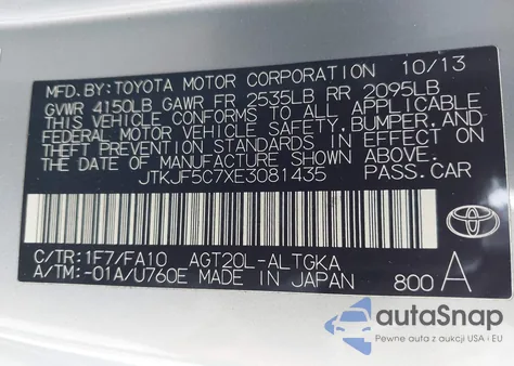 2014 Scion Tc from USA, damaged, VIN JTKJF5C7XE3081435